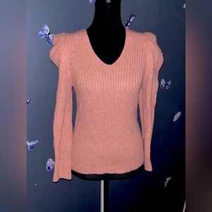 Prettygardens Ribbed Knot Women’s Puffed Shoulder Top Small Mauve Pink